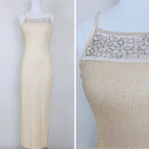 Chic Cream Embellished Maxi Dress